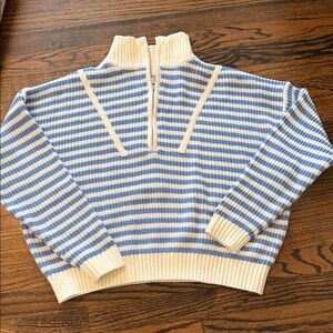 Grey Bandit  Half-Zip Sweater in Blue and Cream stripe
